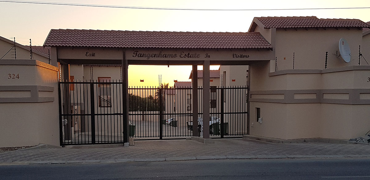 Tangenhamo Estates entrance at golden hour